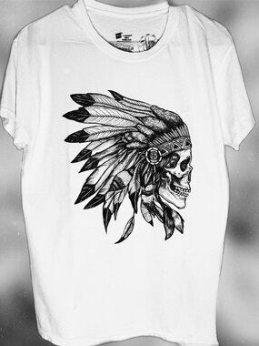 White Graphic Visual Bliss Co Direct to Garment Printed T-Shirt Skull Design